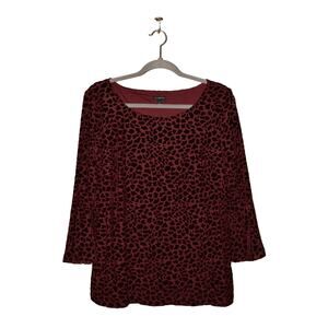 TALBOTS $89 3/4‎ Bell Sleeve Textured Velvet Blouse Burgundy Large